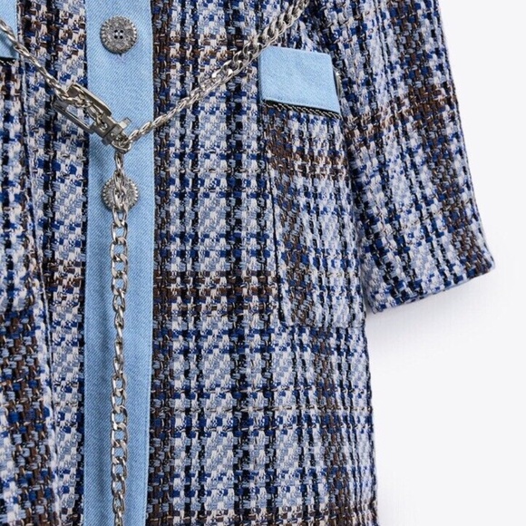 Zara Blue Tweed Mini Dress Belted - Picture 2 of 4